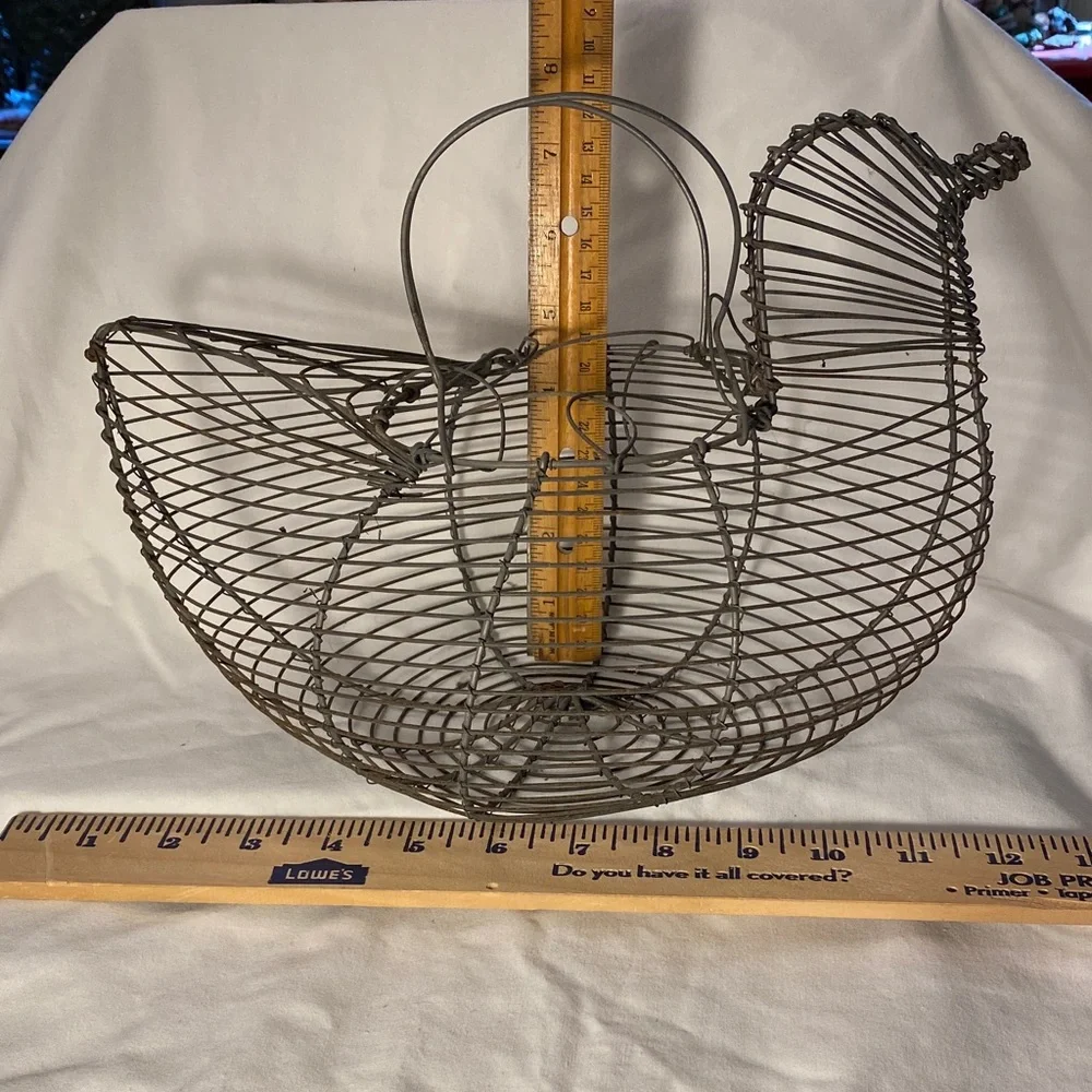 Vintage Chicken Shaped Wire Egg Basket